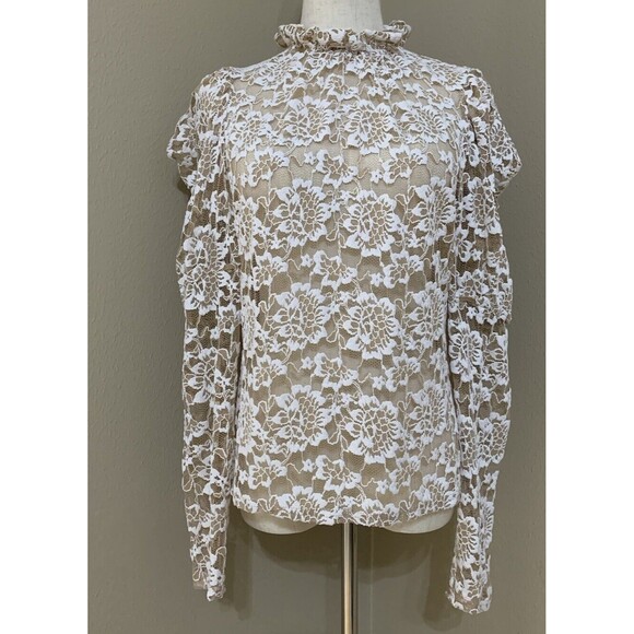 Dolan Anthropologie Lace Mock Neck Floral Ivory Blouse‎ Bohemian Romantic MP - Picture 3 of 8